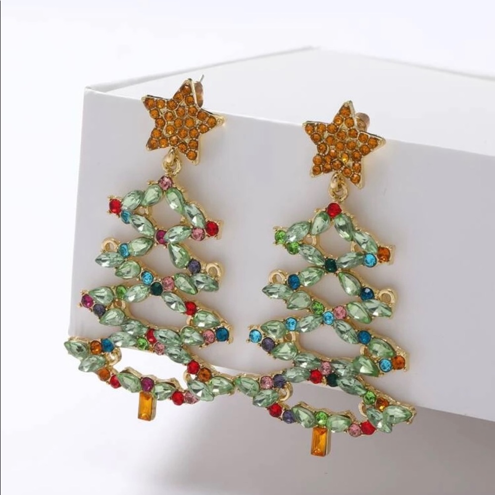 Christmas Tree Rhinestone Earrings